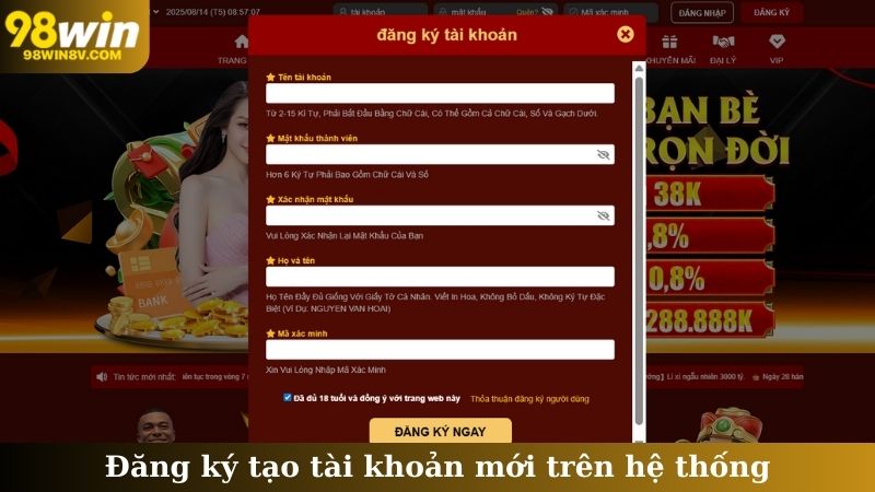 Đăng ký tạo tài khoản mới trên hệ thống